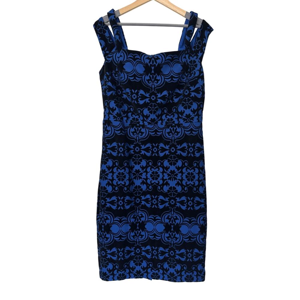Weslee Rose Blue and Black Velvet Sleeveless‎ Dress Size 14 NWT